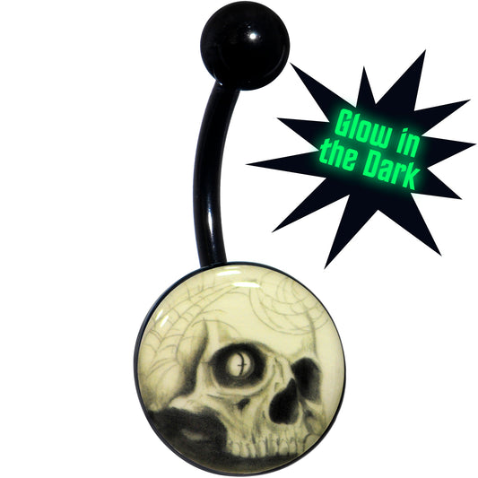 Black Titanium Webbed Skull Glow in the Dark Belly Ring