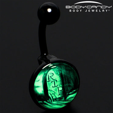 Black Titanium RIP Tombstone Glow in the Dark Belly Ring