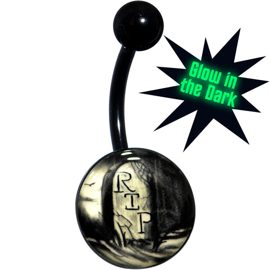 Black Titanium RIP Tombstone Glow in the Dark Belly Ring