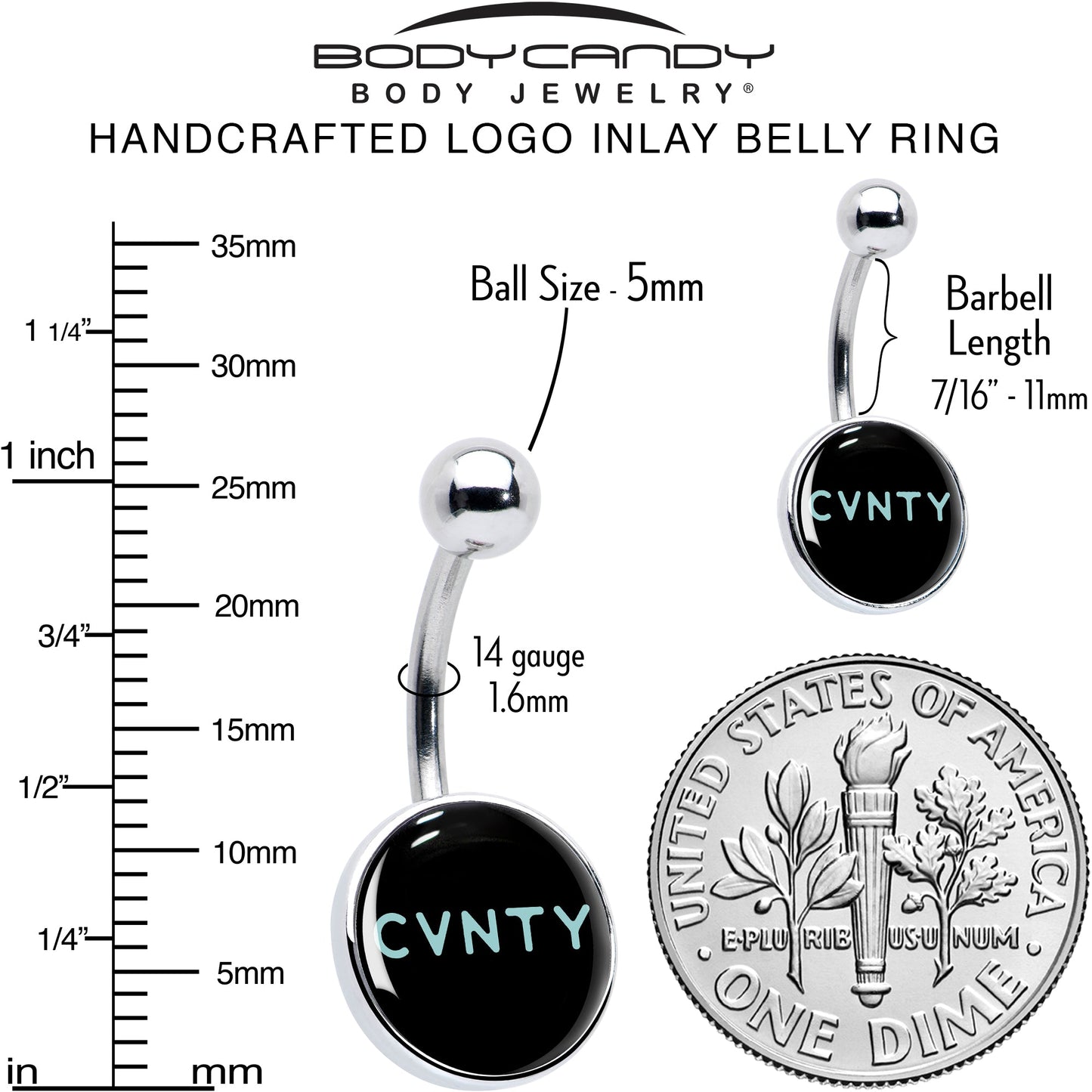Phrase Logo CVNTY Belly Ring by Onyx O