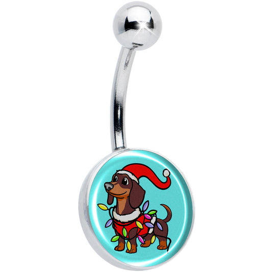 Christmas Holiday Weiner Dog Belly Ring by Onyx O