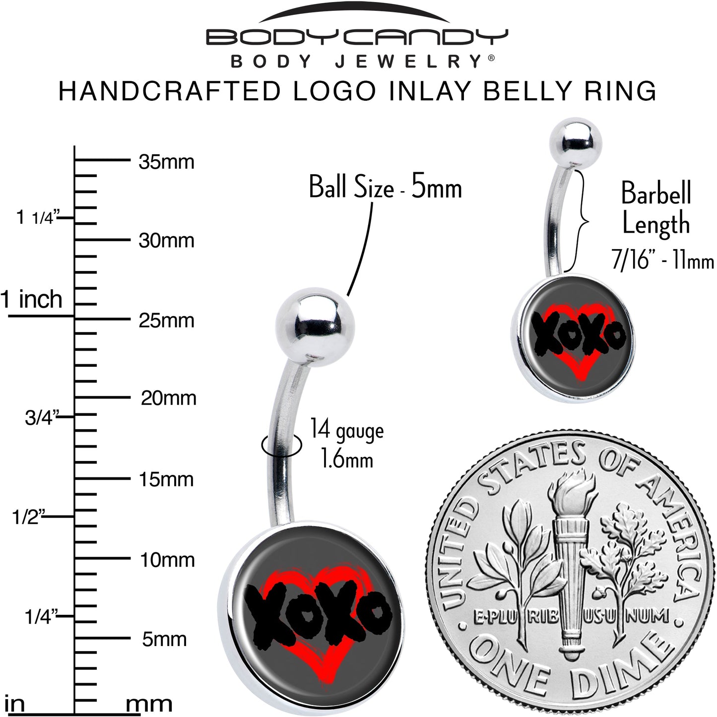 XOXO Heart Belly Ring by Onyx O