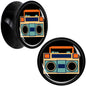 Black Acrylic Retro Boombox Double Flare Plug Set by Onyx O