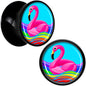 Black Acrylic Rainbow Sea Floating Flamingo Double Flare Plug Set by Onyx O