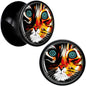 Colorful Trippy Cat Black Acrylic Saddle Plug Set 8mm to 20mm by Onyx O