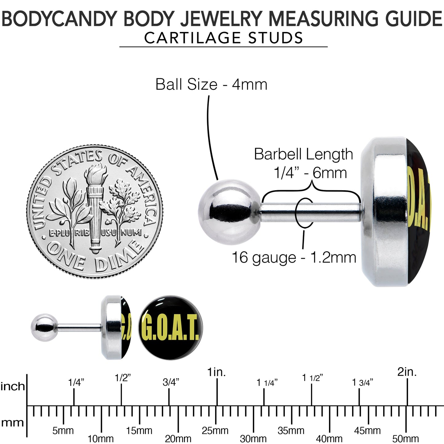 16G 1/4 G.O.A.T. Cartilage Tragus Earring by Onyx O