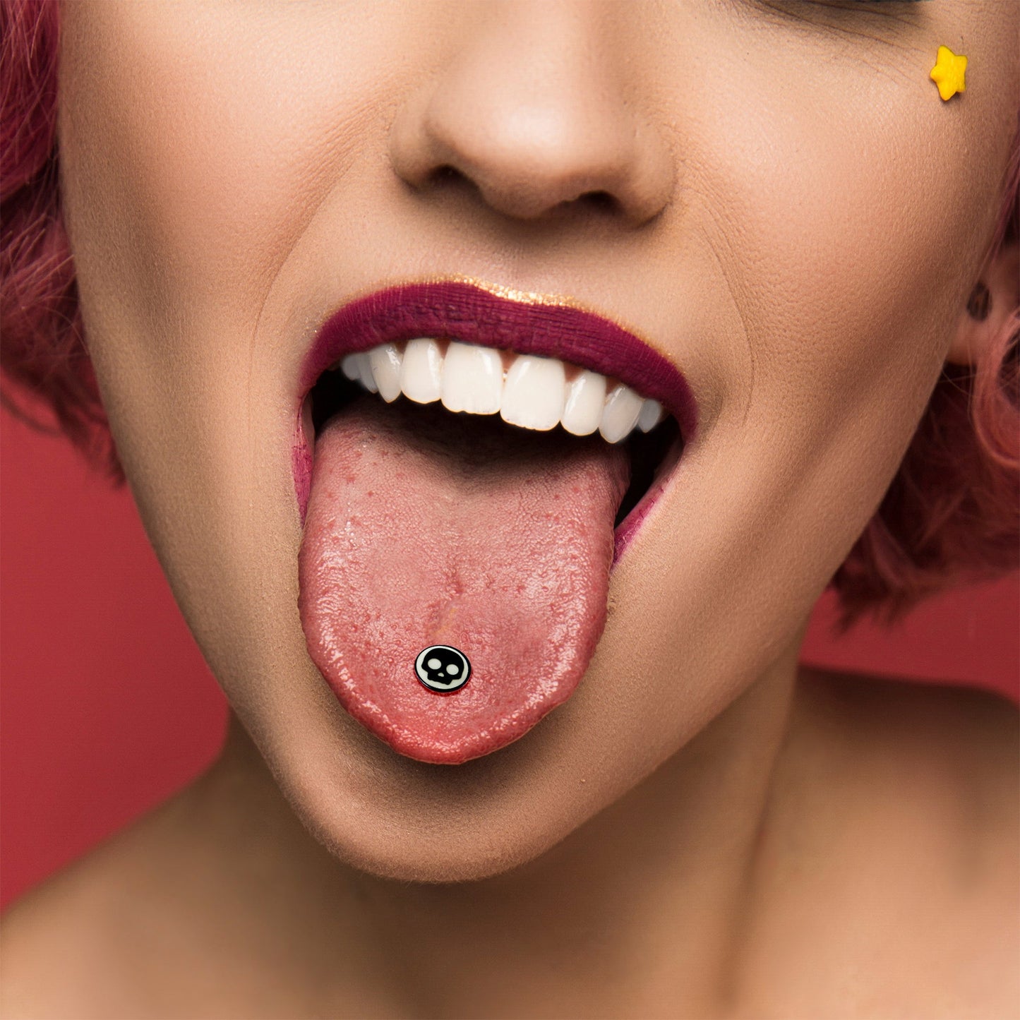 Glow in the Dark Black Anodized Simple Skull Barbell Tongue Ring by Onyx O