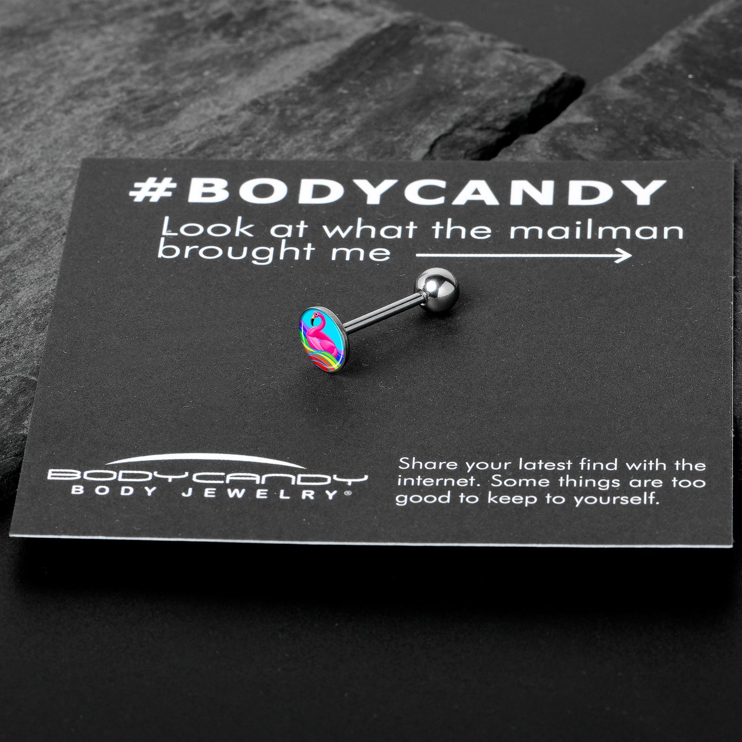 Rainbow Sea Floating Flamingo Barbell Tongue Ring by Onyx O