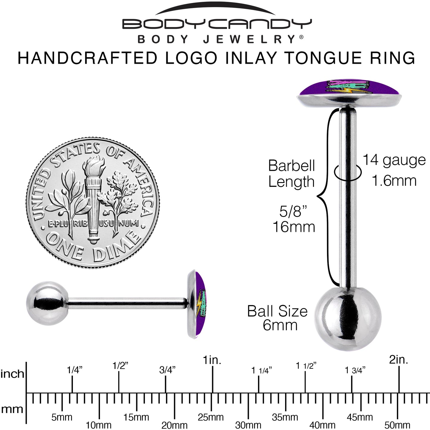 Colorful Lighting SLAY Barbell Tongue Ring by Onyx O