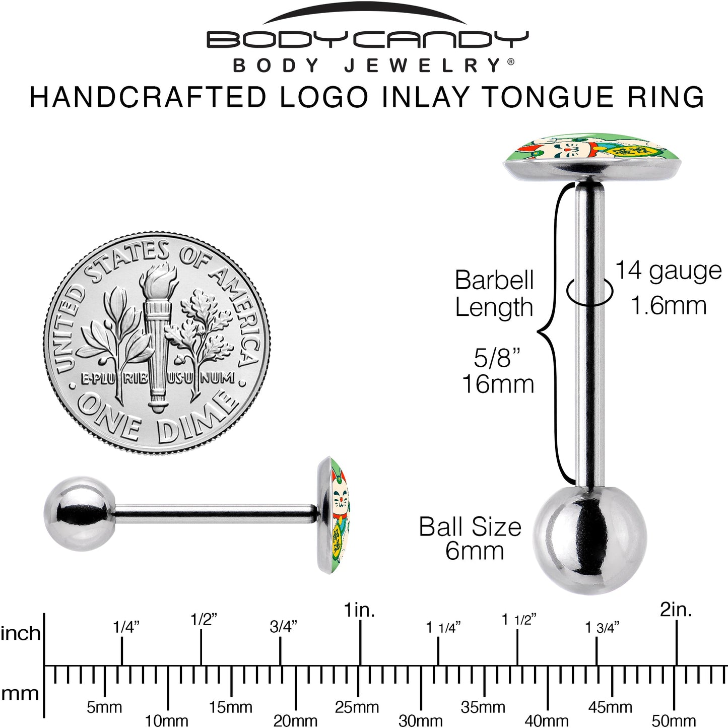 Waving Cat Barbell Tongue Ring by Onyx O