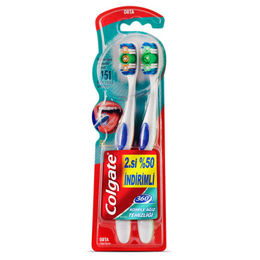 Colgate 360 Komple Oral Care Toothbrush - Advanced Manual Toothbrush for Comprehensive Cleaning