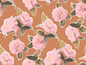 Camellia Wallpaper, rust and pink