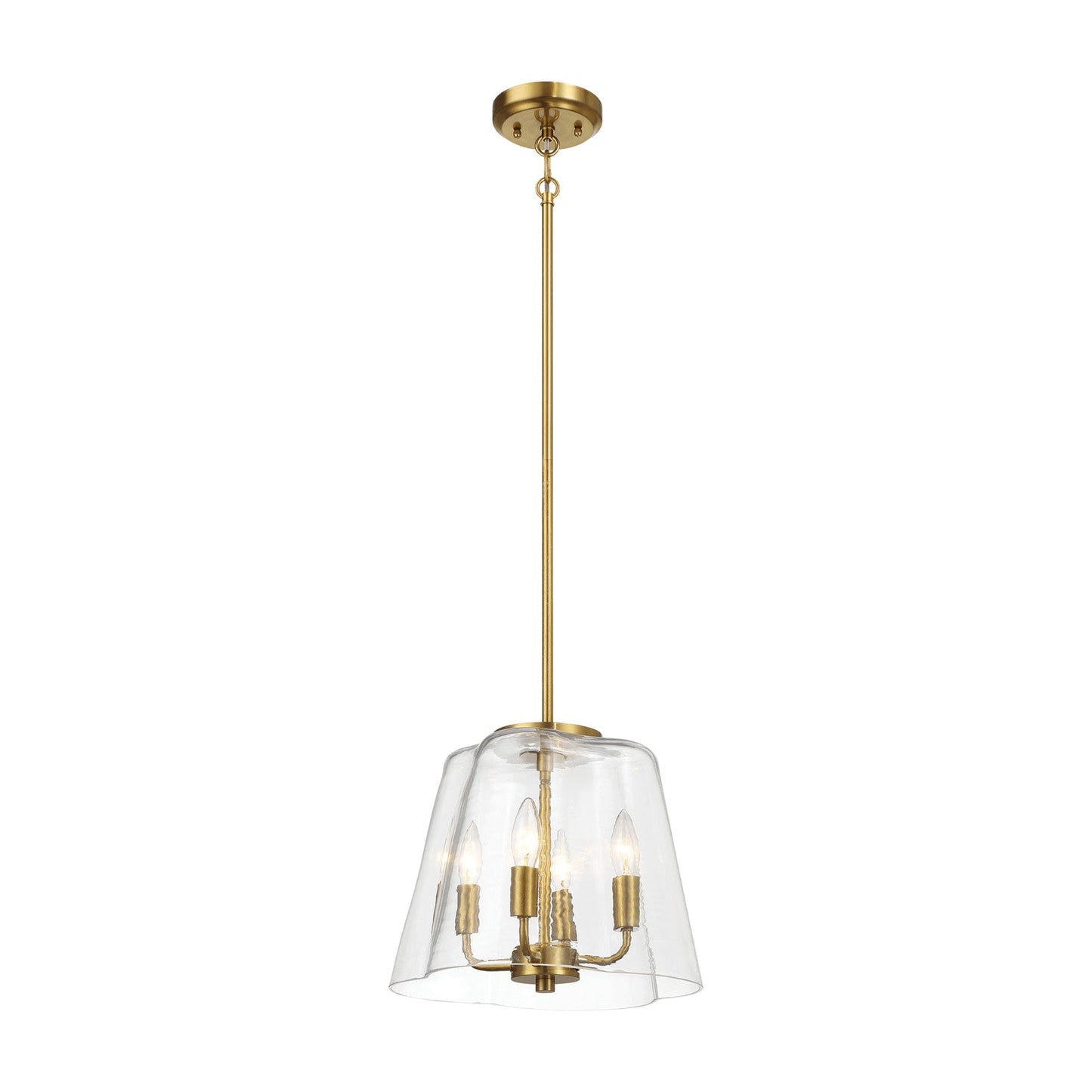4-Light Candle Pendant Light – Satin Brass Finish & Clear Glass | Elegant Dining Room & Living Room Chandelier