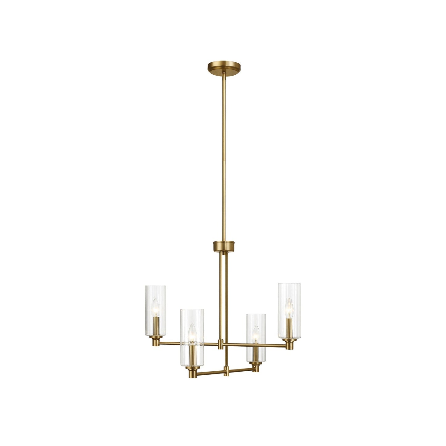 4-Light Pendant Chandelier – Clear Ribbed Glass Shades & Satin Brass Finish | Dining Room & Living Room