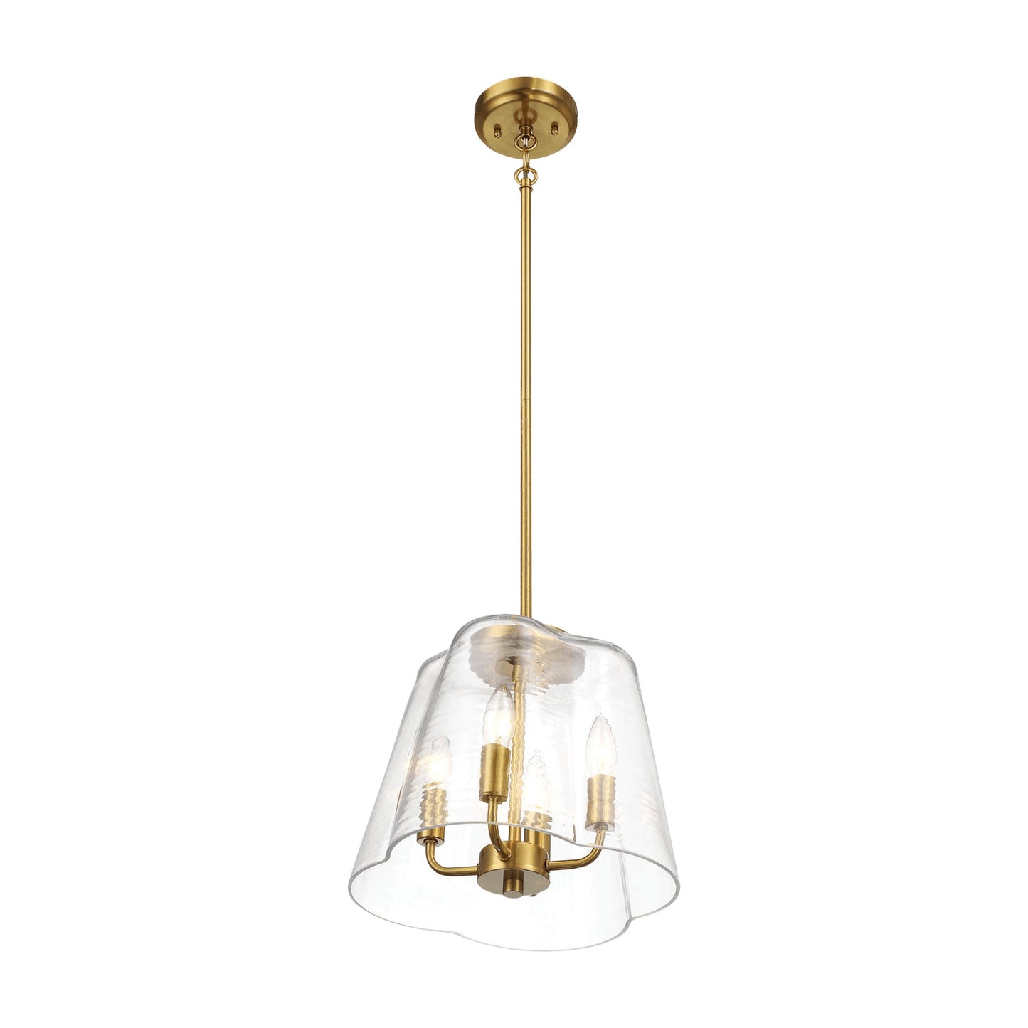 4-Light Candle Pendant Light – Satin Brass Finish & Clear Glass | Elegant Dining Room & Living Room Chandelier