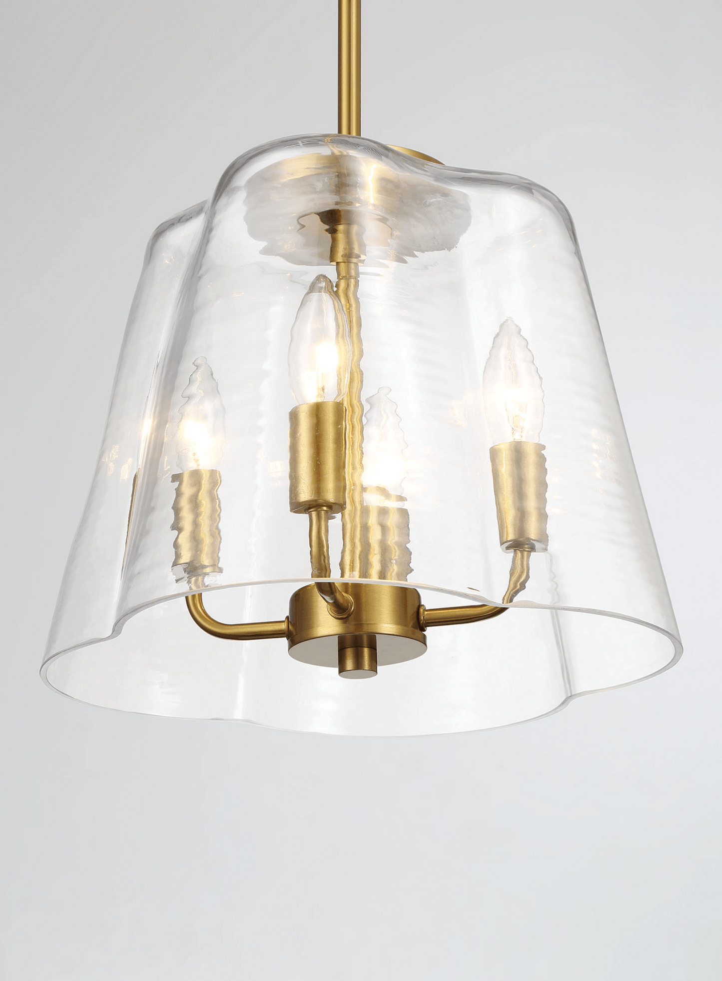 4-Light Candle Pendant Light – Satin Brass Finish & Clear Glass | Elegant Dining Room & Living Room Chandelier