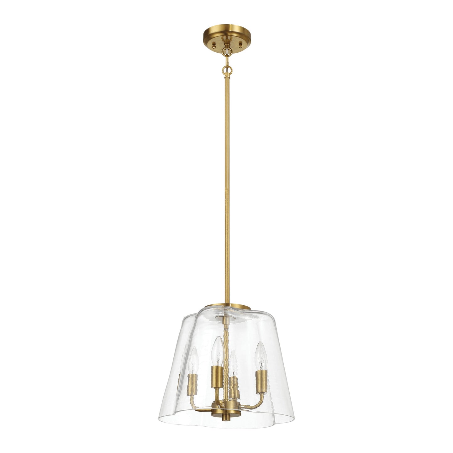 4-Light Candle Pendant Light – Satin Brass Finish & Clear Glass | Elegant Dining Room & Living Room Chandelier