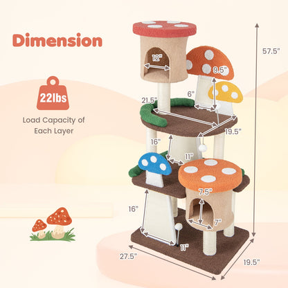 4-In-1 Cat Tree with 2 Condos and Platforms for Indoors-Multicolor