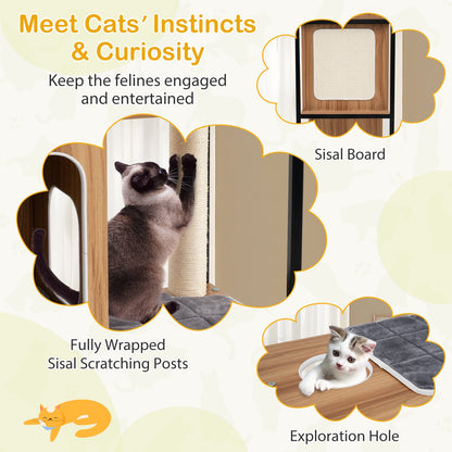 Modern Cat Tree Cat House with Metal Frame and Scratching Posts-Natural