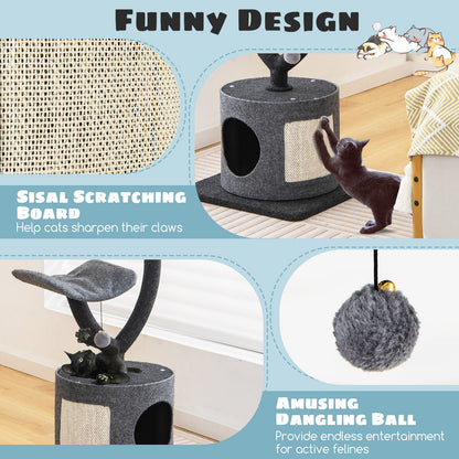 Cat Tree for Indoor Cats with Curved Metal Supporting Frame for Large & Small Cats-Gray