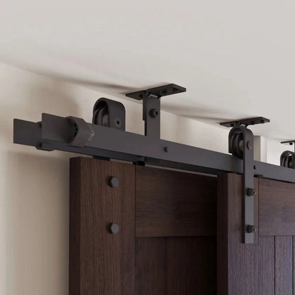 Double Bypass Ceiling Mounted Barn Door Hardware Kit | Matte Black