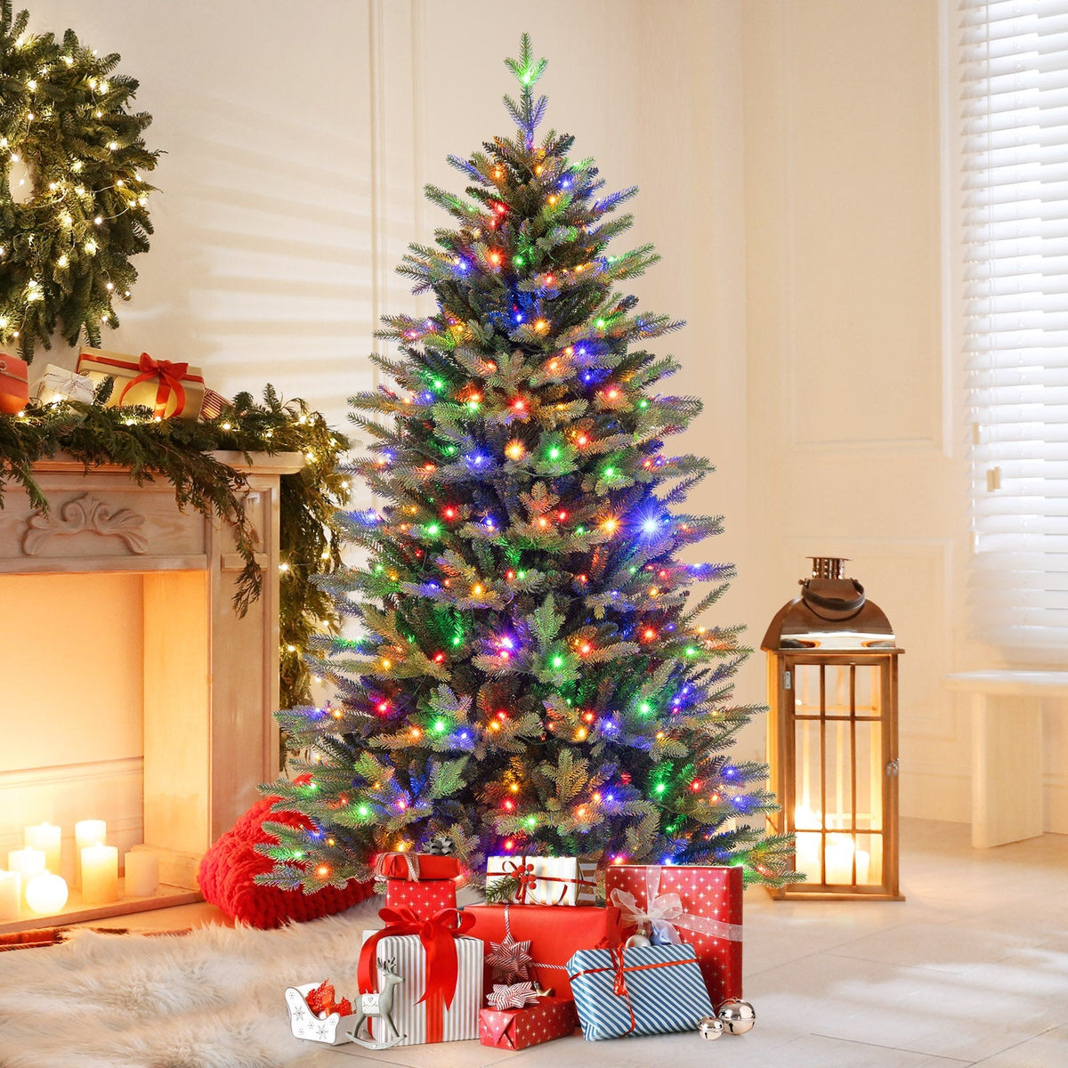 5 Feet Artificial Xmas Tree Hinged with 11 Lighting Modes and Remote Control