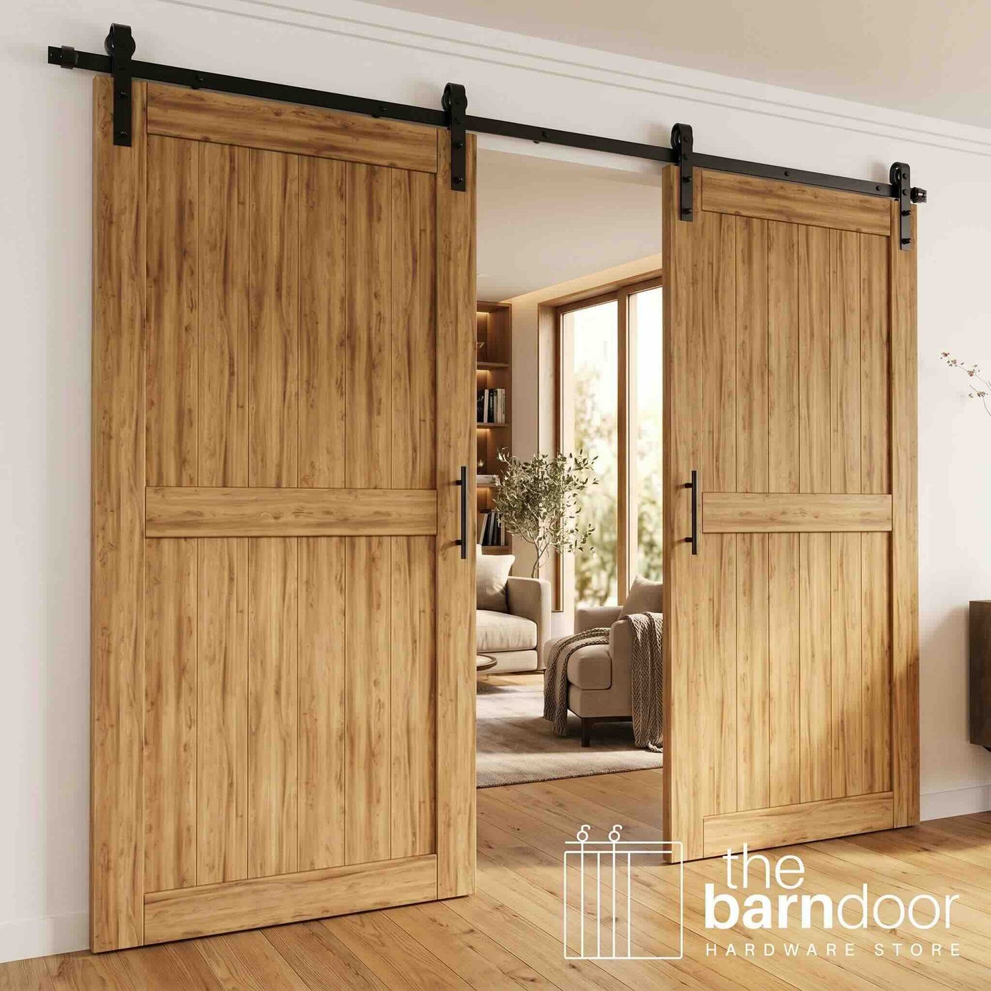 J-Strap Black Single Track Barn Door Hardware Kit