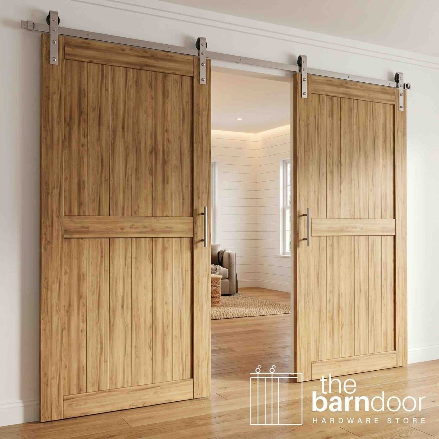 J-Strap Brushed Nickel Single Track Barn Door Hardware Kit