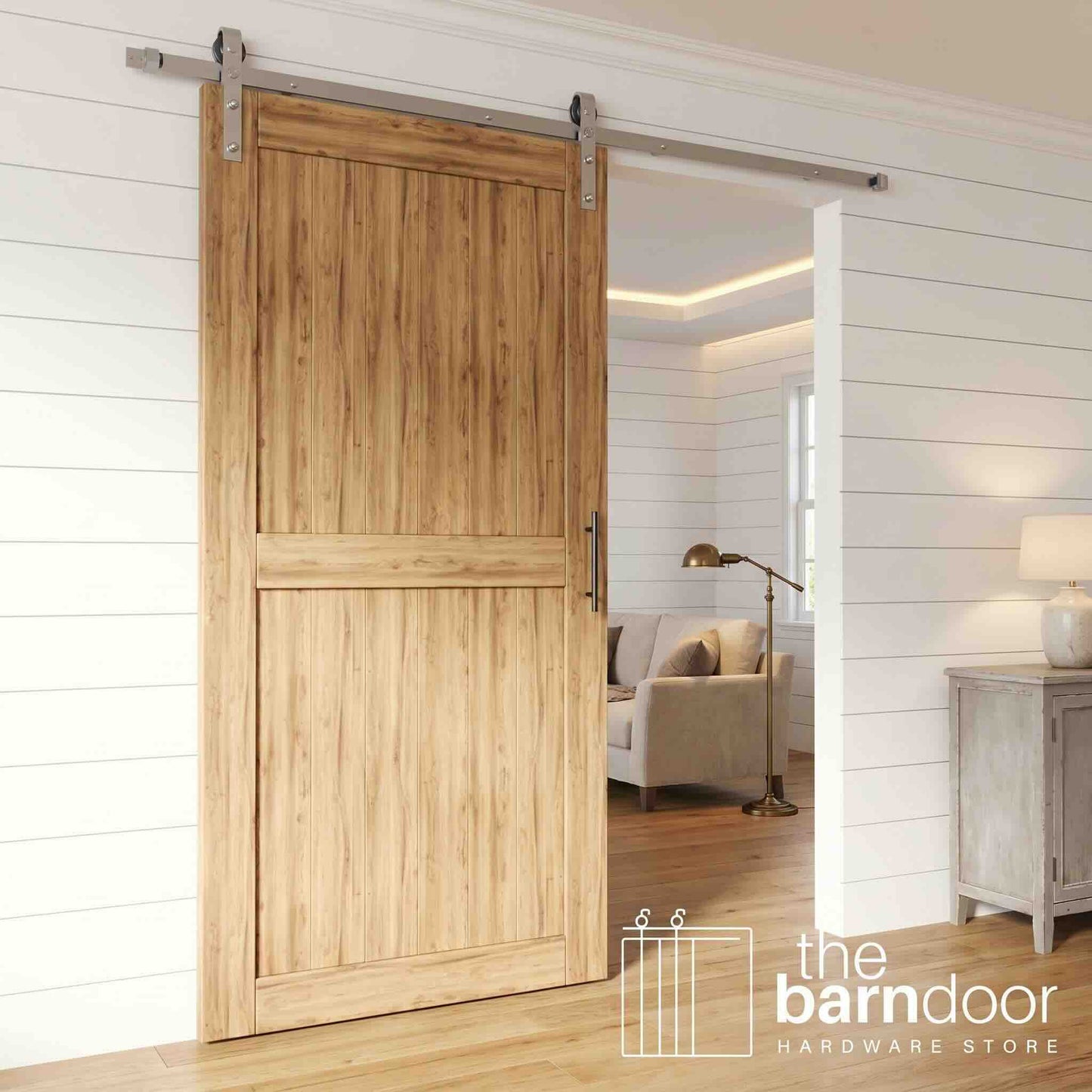 J-Strap Brushed Nickel Single Track Barn Door Hardware Kit