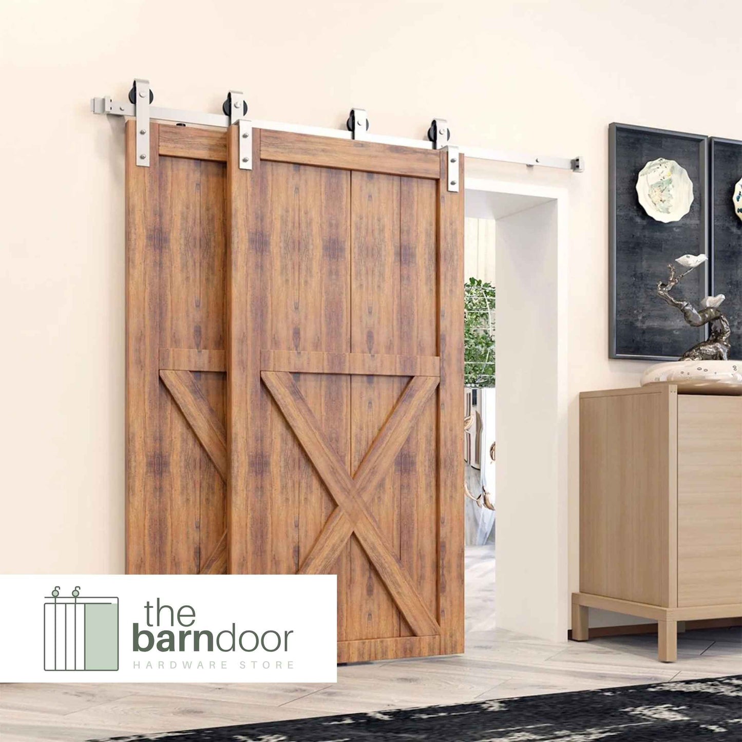 J-Strap Brushed Nickel Single Bypass Barn Door Hardware Kit