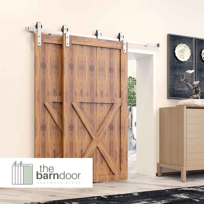 J-Strap Brushed Nickel Single Bypass Barn Door Hardware Kit