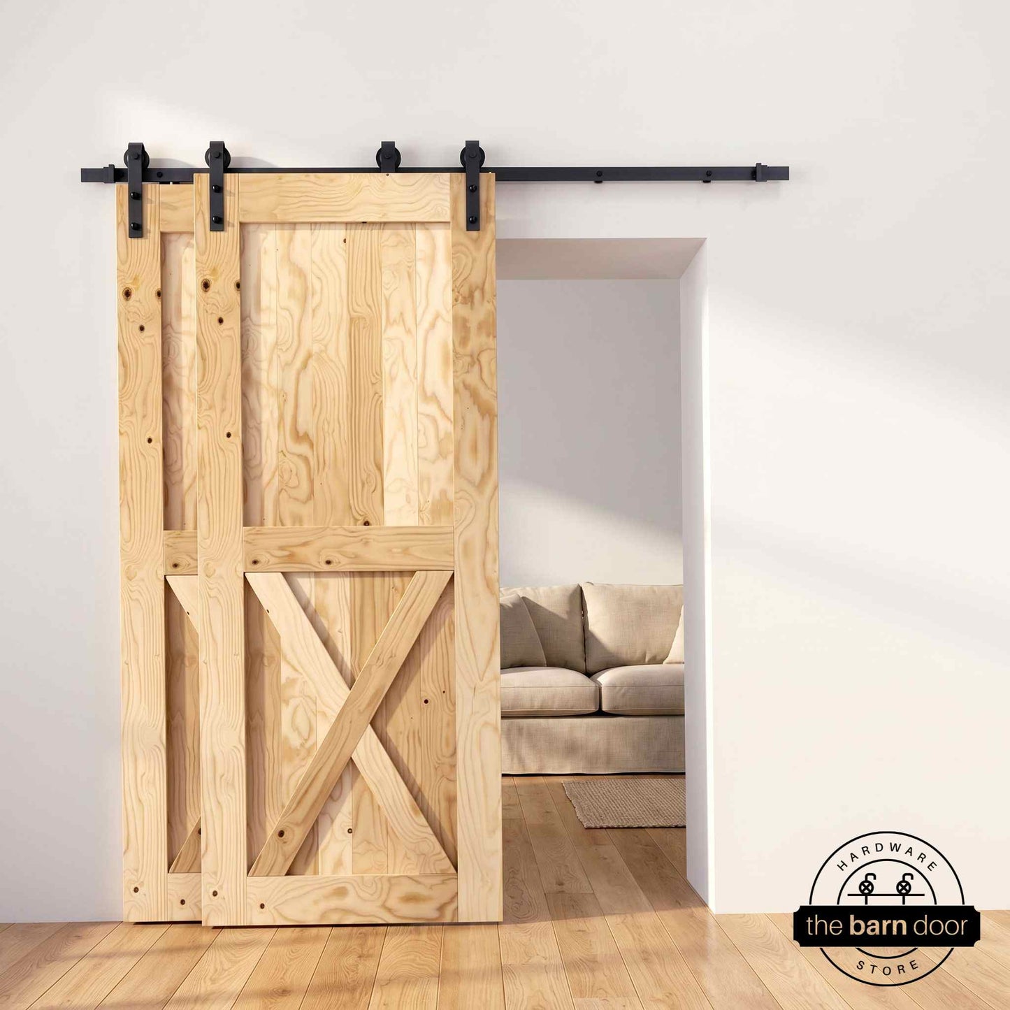 Classic Single Bypass 2 Door Barn Door Kit | Black Hardware