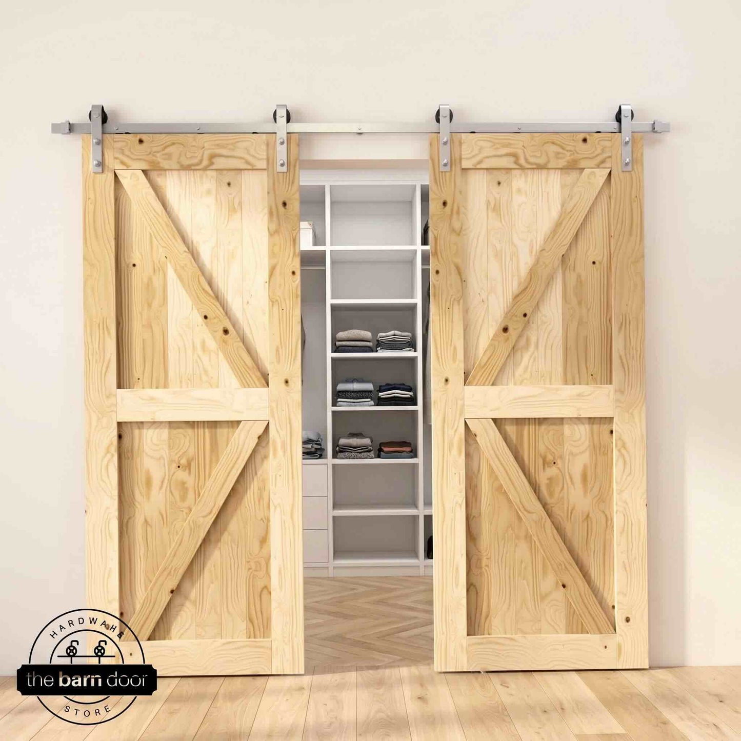 Classic Double Barn Door Kit | Brushed Nickel Hardware