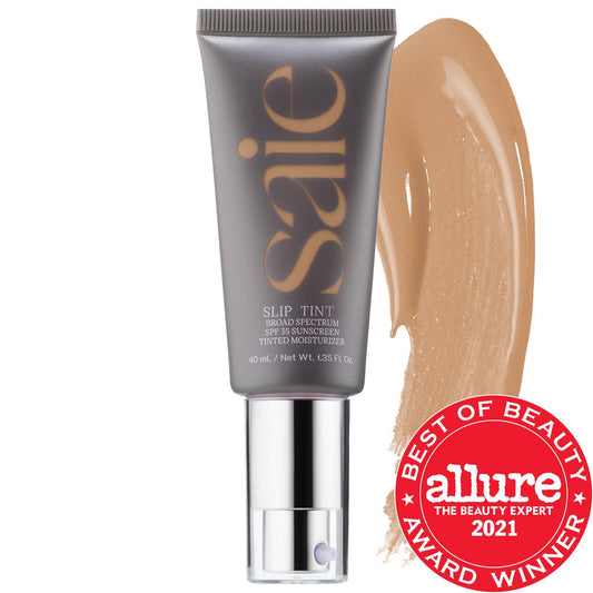 Saie Slip Tint - Lightweight Tinted Moisturizer with SPF 35, Hyaluronic Acid & Mineral Zinc Oxide for Dewy Coverage