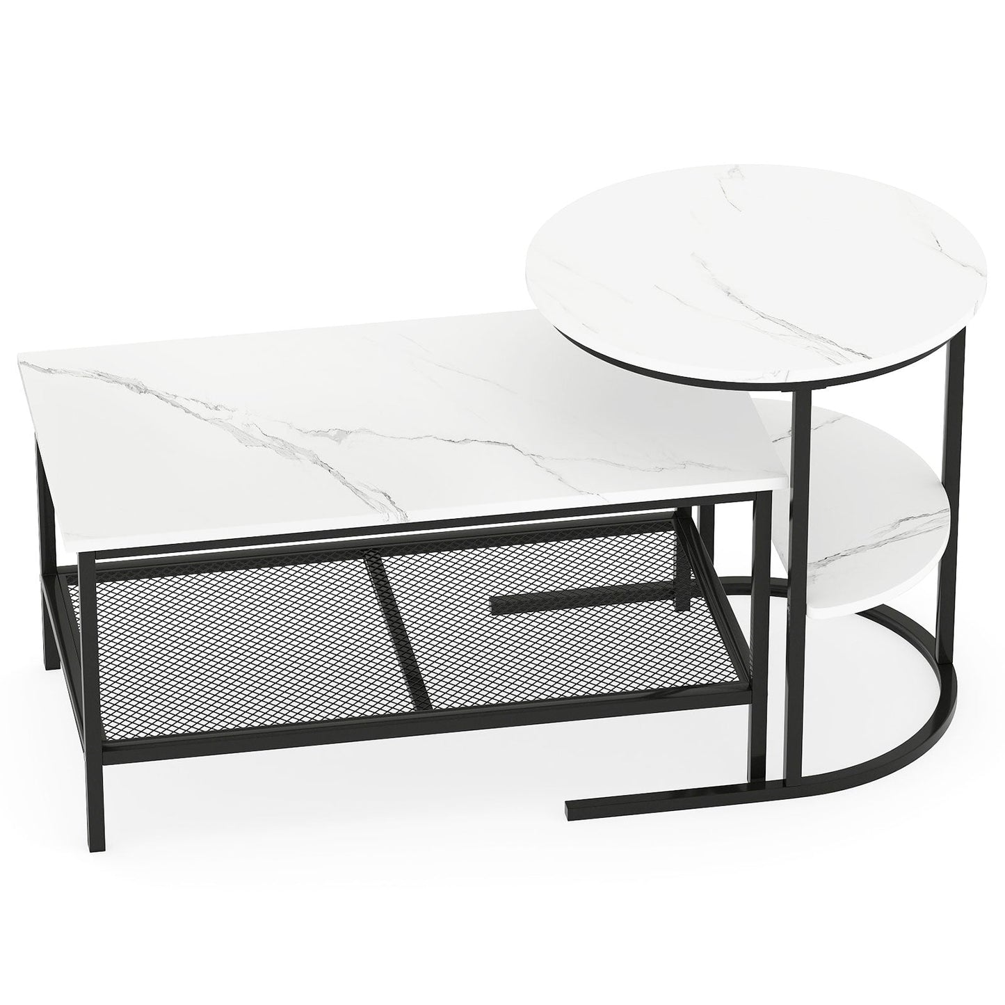 Coffee Table 2-Tier Rectangle Coffee Table and Side End Table with Storage Shelves