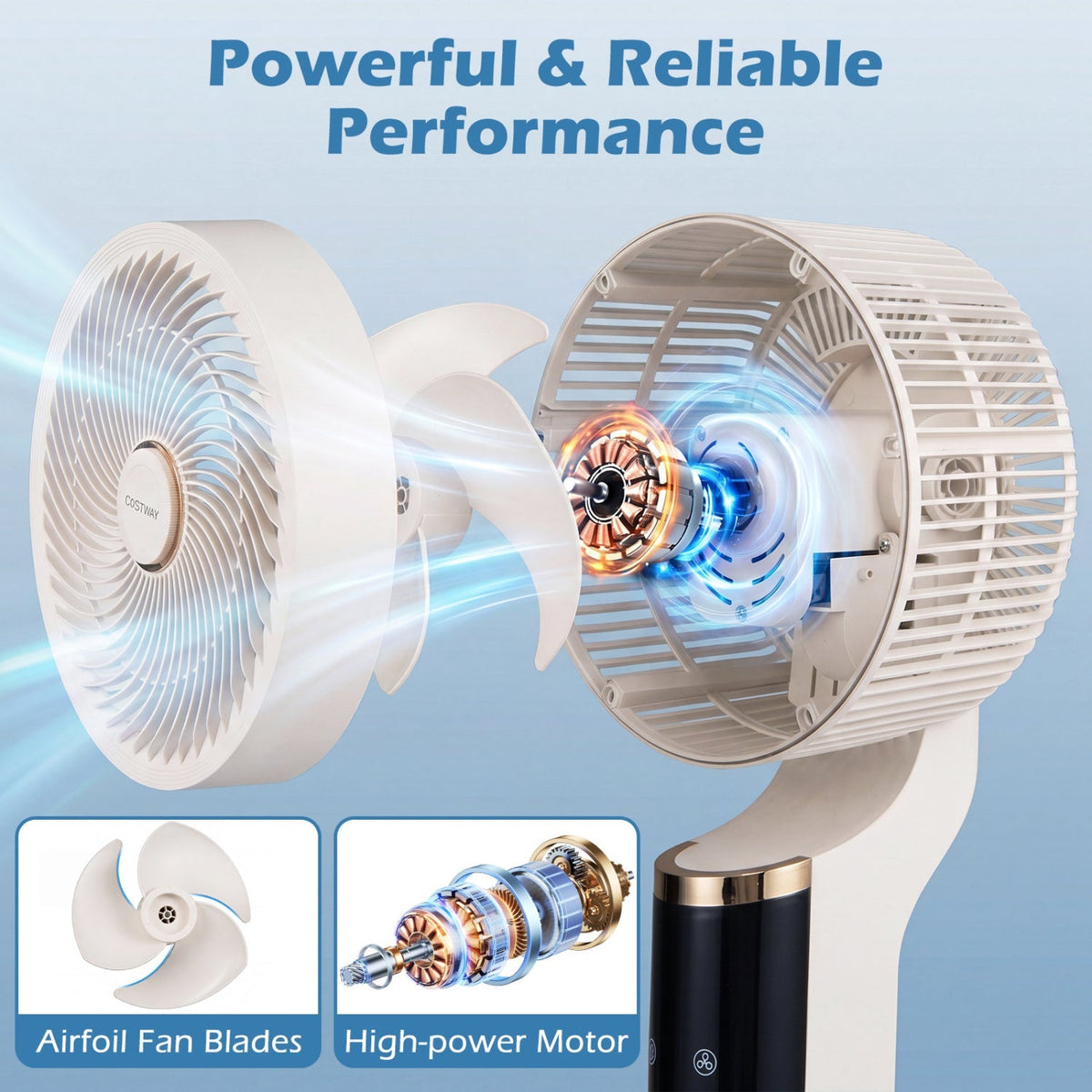 Compact Oscillating Standing Fan with 70° Oscillation and 90° Tilt for Home Office