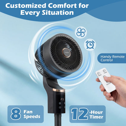 Compact Oscillating Standing Fan with 70° Oscillation and 90° Tilt for Home Office