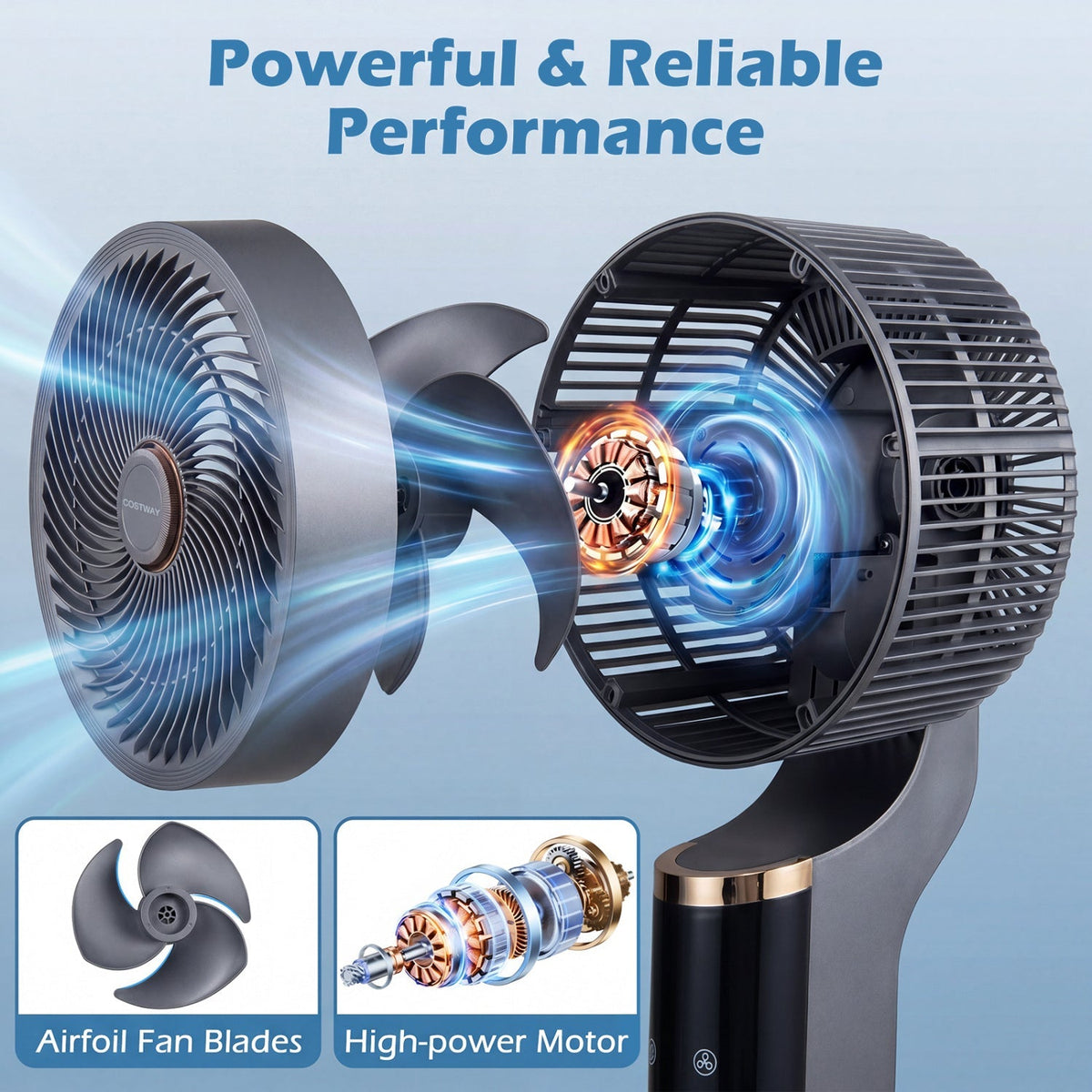 Compact Oscillating Standing Fan with 70° Oscillation and 90° Tilt for Home Office