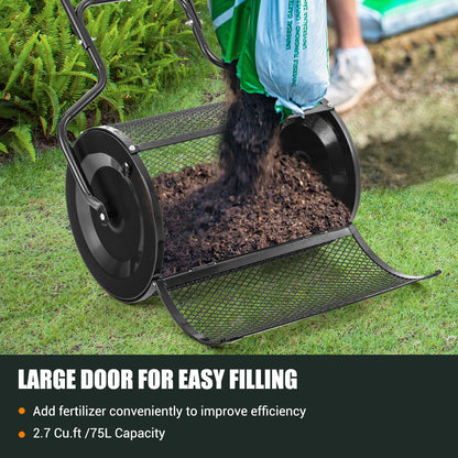 24 Inches Peat Moss Spreader with Upgrade Side Latches and U-shape Handle-Green