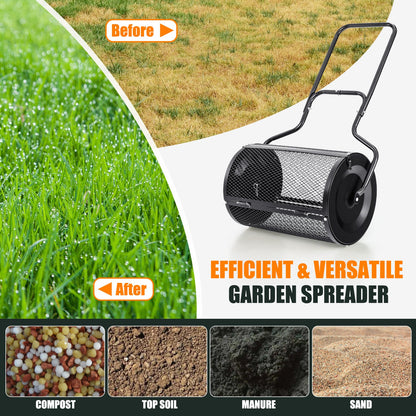 24 Inches Peat Moss Spreader with Upgrade Side Latches and U-shape Handle-Green