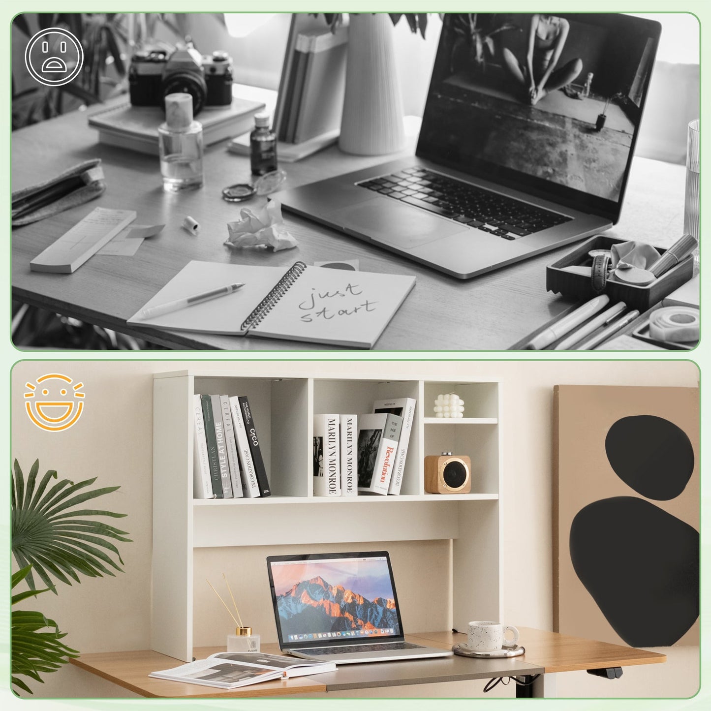 Computer Desktop Bookcase with 4 Cubbies and Open Back Compartment