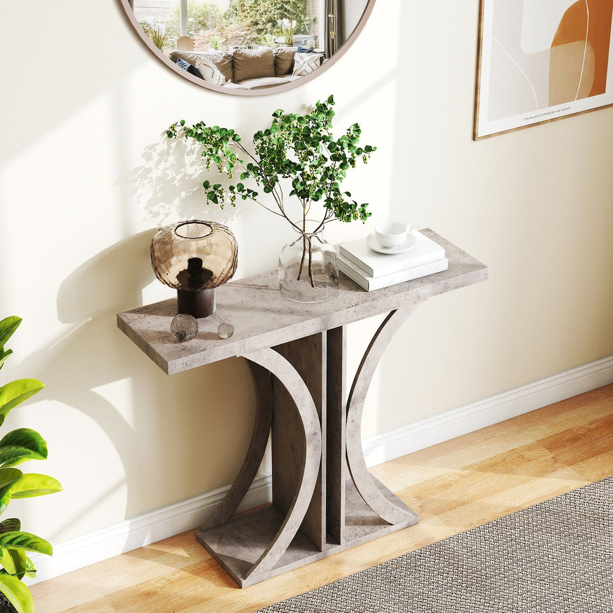 Console Table 39.5 Inch Rectangular Entryway Table with Geometric Frame