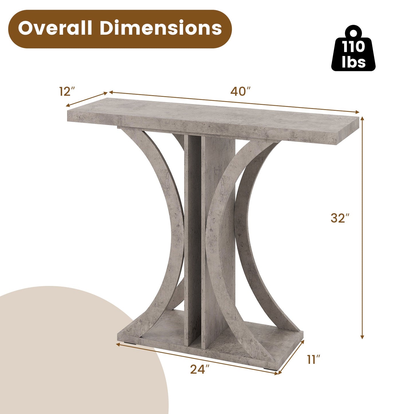Console Table 39.5 Inch Rectangular Entryway Table with Geometric Frame