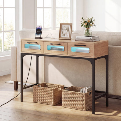 Console Table with LED Lighting and Charging Station for Living Room and Hallway