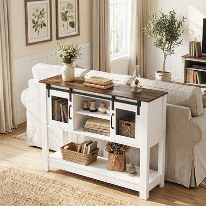 Console Table with Sliding Barn Doors and Storage Cabinets