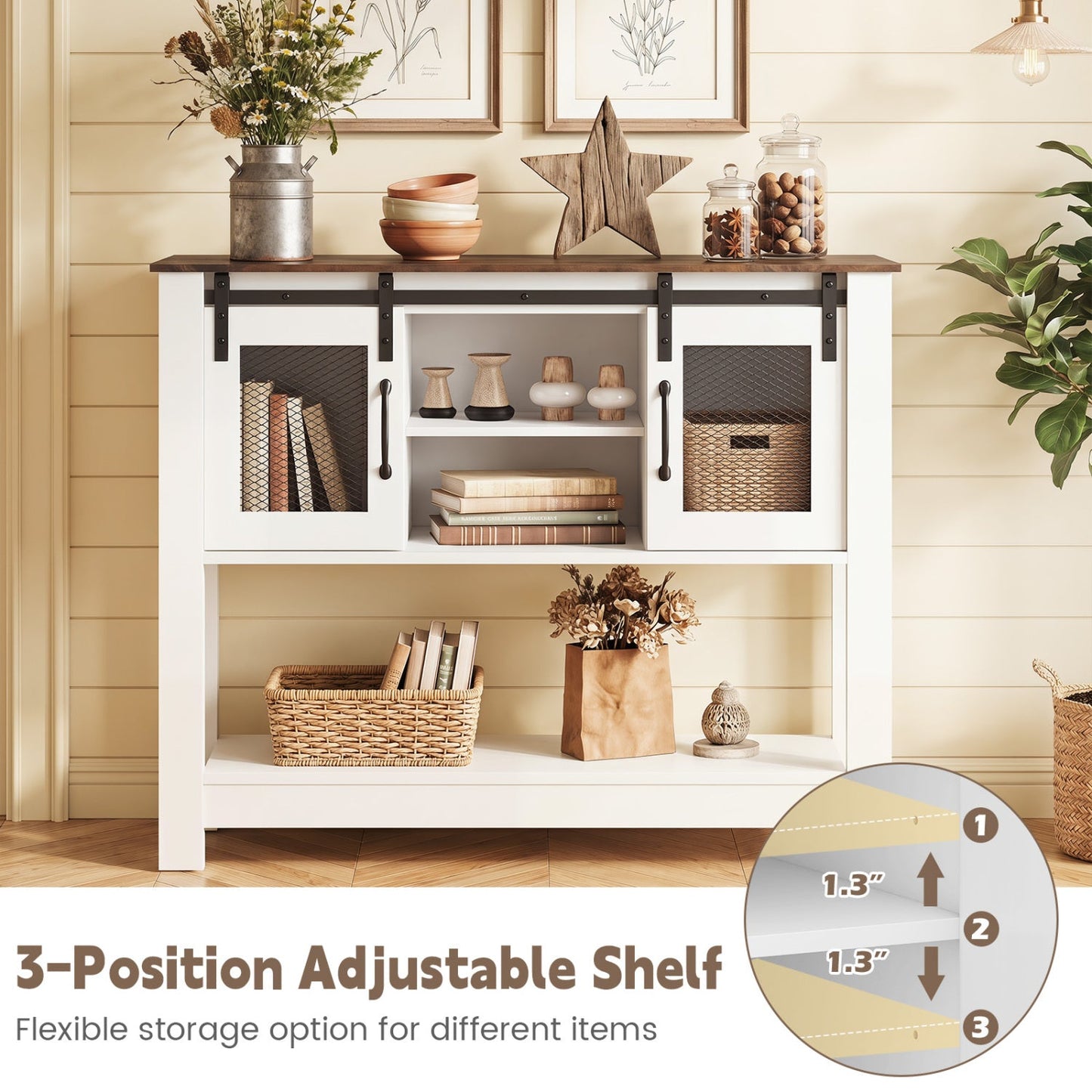 Console Table with Sliding Barn Doors and Storage Cabinets