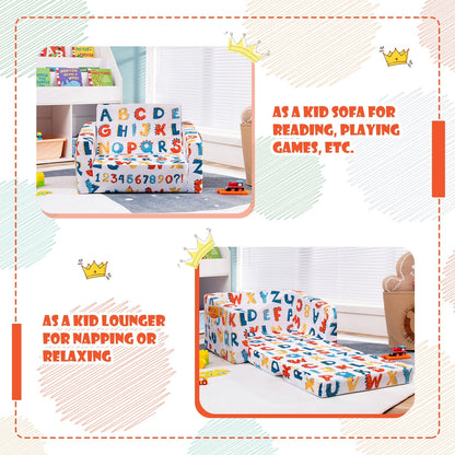 2-in-1 Convertible Kids Sofa with Velvet Fabric