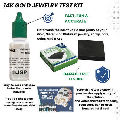 JSP 14K Gold Jewelry Acid Test Kit for Bars Coins Precious Metals w/ Test Stone