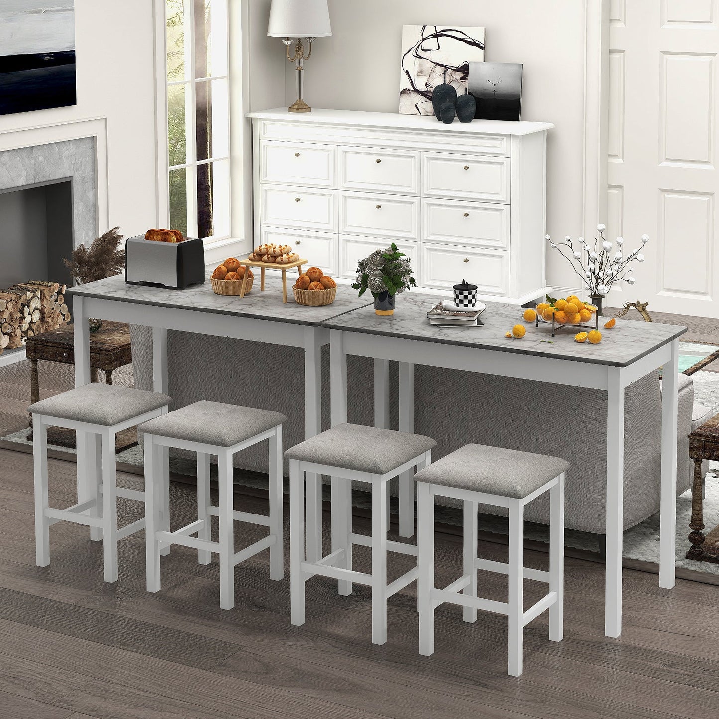 Counter-Height Dining Table and 2 Upholstered Bar Stools