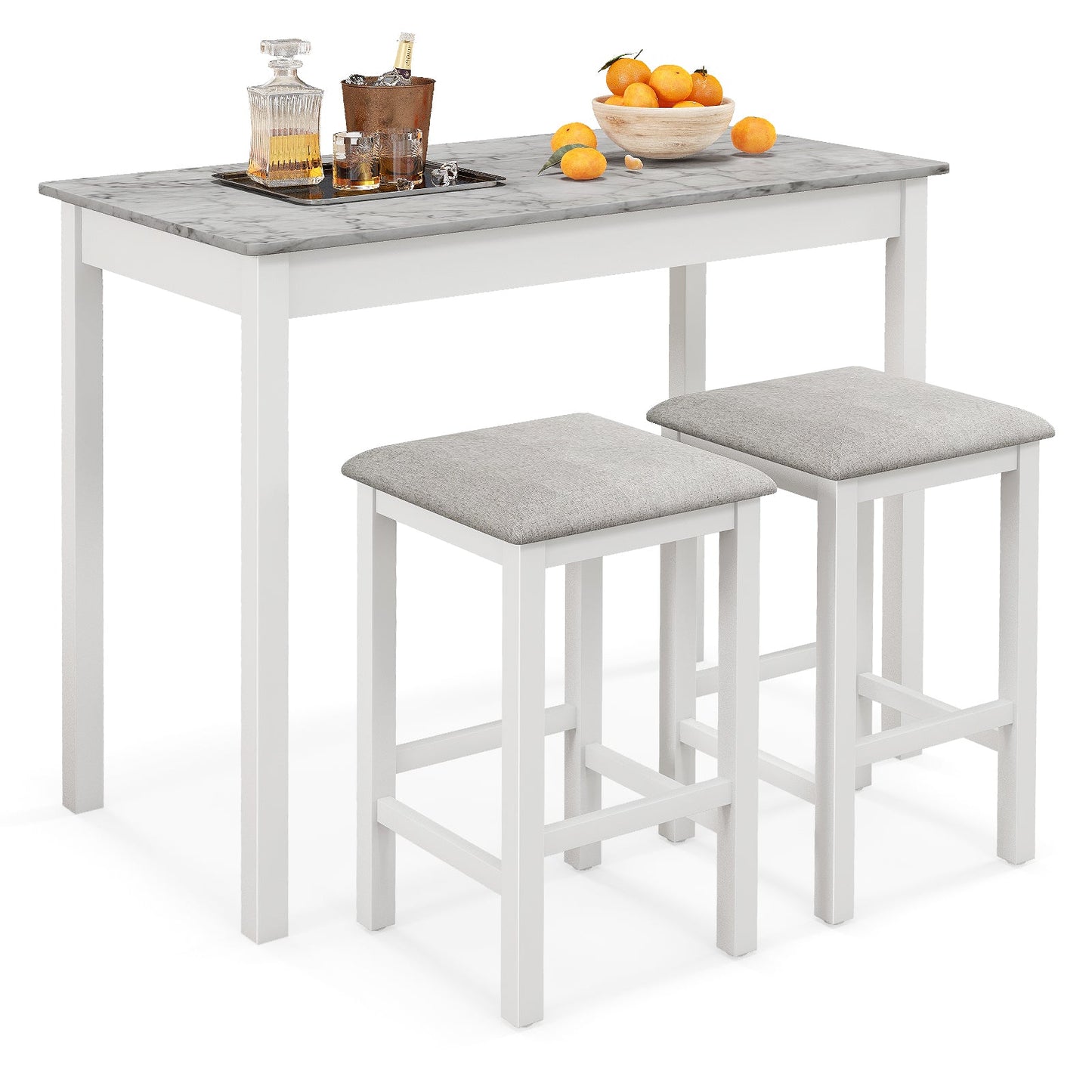 Counter-Height Dining Table and 2 Upholstered Bar Stools